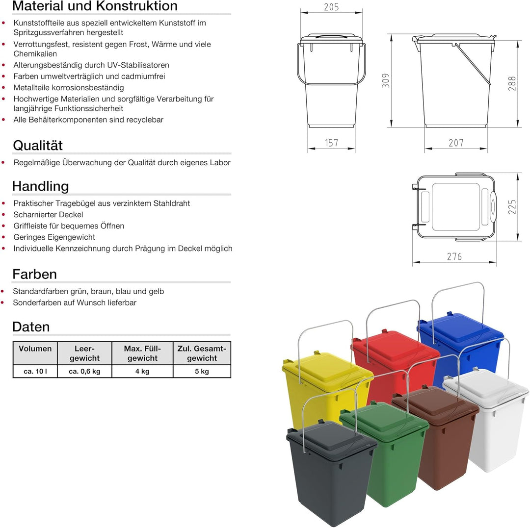 plasteo/Weber Bio Boy 10 Liter mit Deckel und Henkel – Grün – Langlebig und leicht Abwaschbar – Als