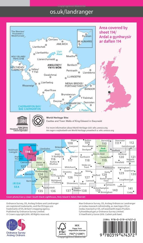 Anglesey (OS Landranger Active Map, Band 114), Karte