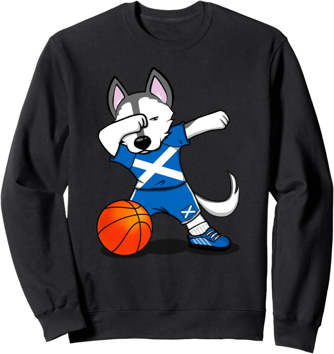 Dabbing Husky Scotland Basketball Fans Trikot Schottische Flagge Sweatshirt