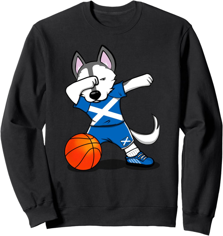 Dabbing Husky Scotland Basketball Fans Trikot Schottische Flagge Sweatshirt