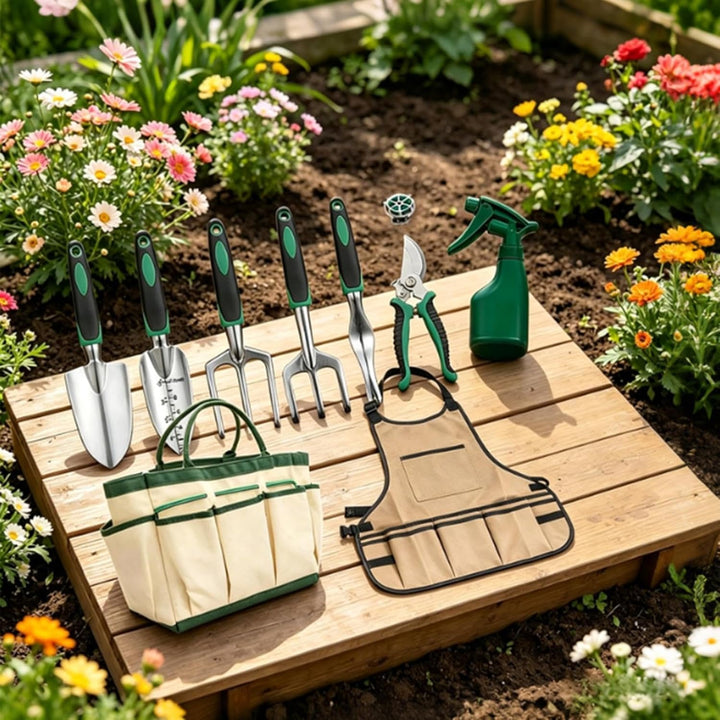 Gartenwerkzeug-Set mit Schaufeln, Schürze, Tragetasche, 11 Teile | Schwerlast-Gartenwerkzeuge für An