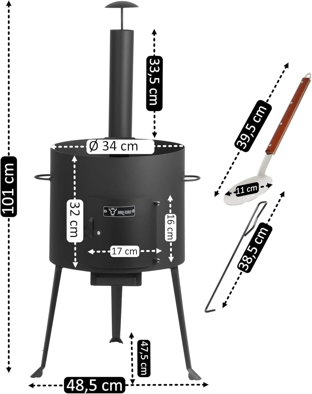 BBQ-Toro Gusseisen Kazan mit Kazan Ofen Ø 34 cm | 12,1 L Gusstopf mit Deckel, Gusseisentopf | Gulasc