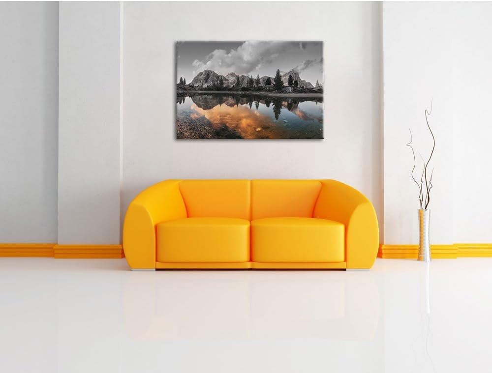 Pixxprint Bunte Dolomiten am See Limides als Leinwandbild/Grösse: 100x70 cm/Wandbild/Kunstdruck/fert