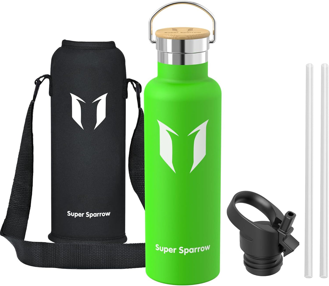 Super Sparrow Trinkflasche Edelstahl - 350ml/500ml/620ml/750ml/1L - Auslaufsicher Thermoskanne, BPA-