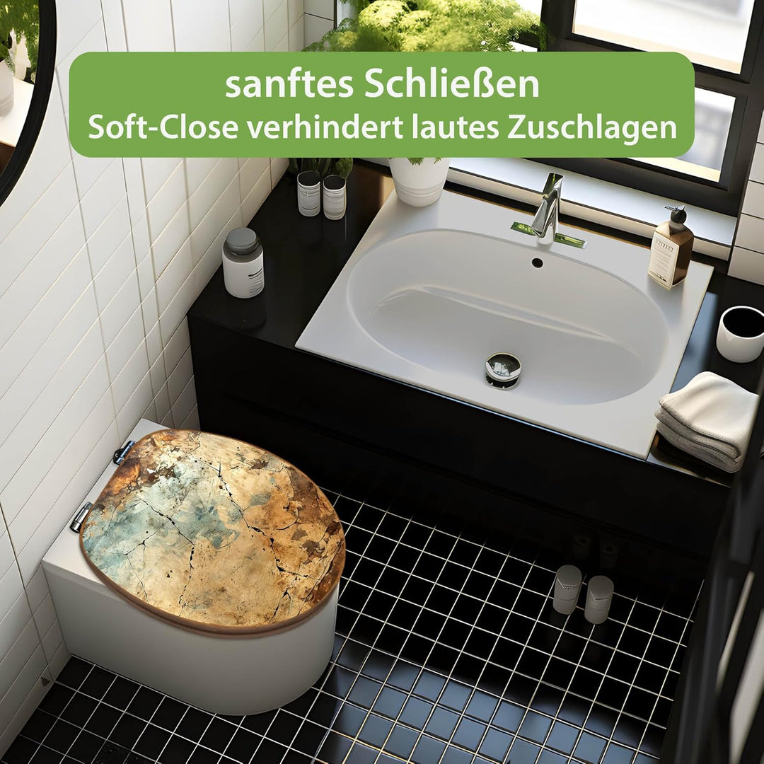 banjado Design WC Sitz Bambus Absenkautomatik 45,8x37,5cm - Toilettendeckel mit Absenkautomatik Holz