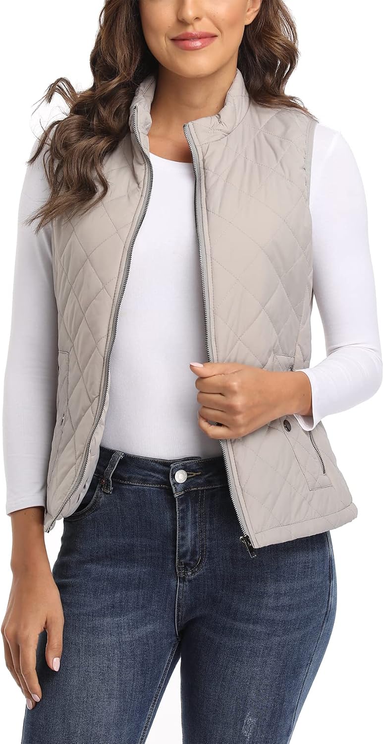 MISS MOLY Damen Weste mit Stehkragen Weste Jacke Winter Warm Ultraleicht Hellgrau 38-40, Hellgrau 38