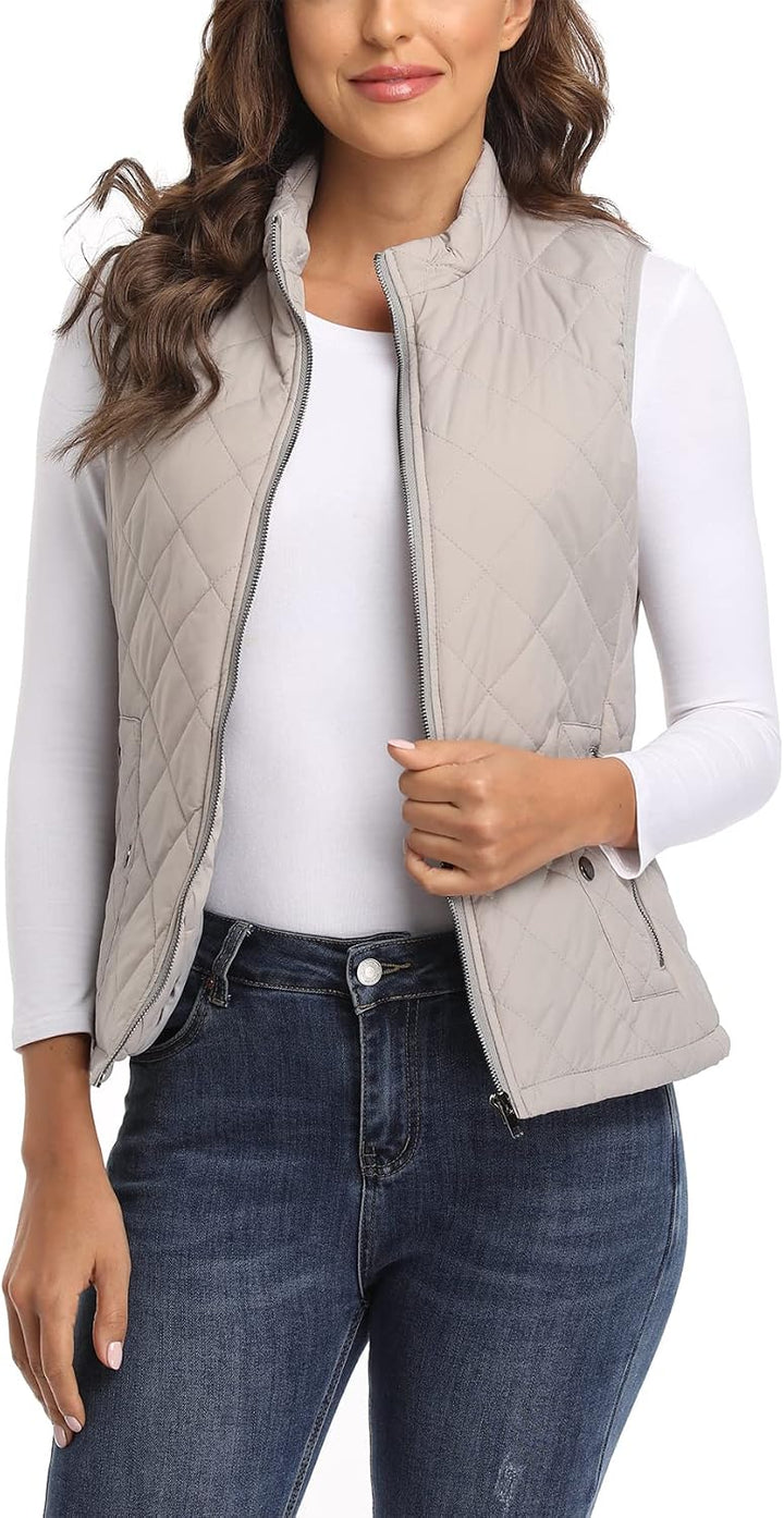 MISS MOLY Damen Weste mit Stehkragen Weste Jacke Winter Warm Ultraleicht Hellgrau 38-40, Hellgrau 38
