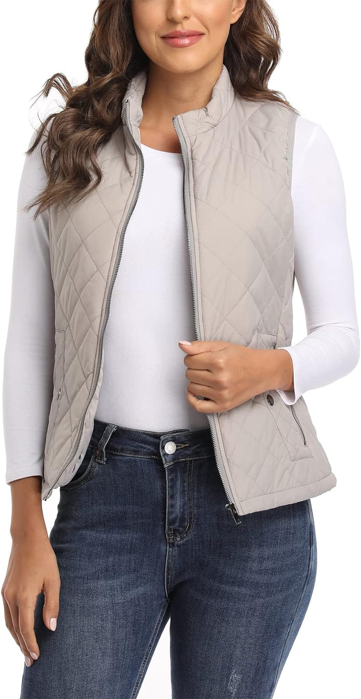 MISS MOLY Damen Weste mit Stehkragen Weste Jacke Winter Warm Ultraleicht Hellgrau 34, Hellgrau 34
