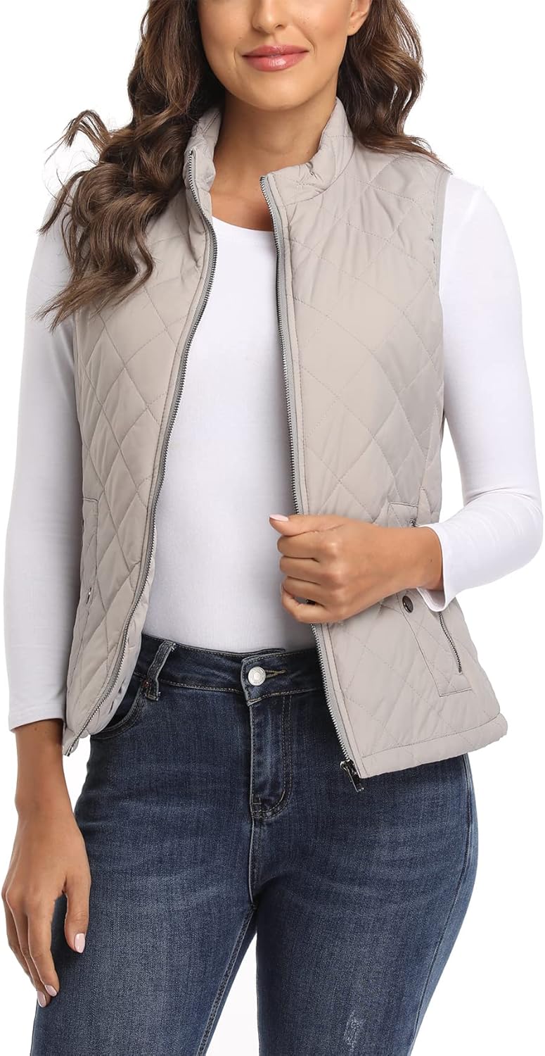 MISS MOLY Damen Weste mit Stehkragen Weste Jacke Winter Warm Ultraleicht Hellgrau 46, Hellgrau 46