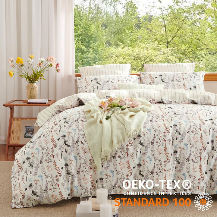 Freyamy Blumen Bettwäsche 135x200 2tlg, Aesthetic Botanisches Wende Bettwäsche-Set aus Gewaschener M