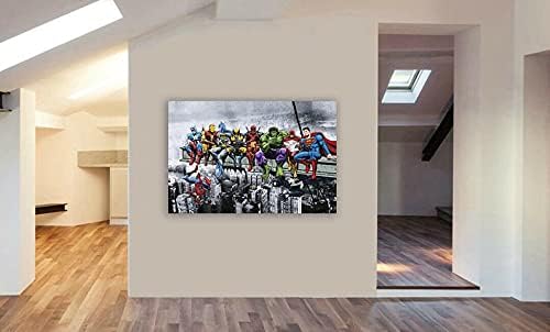 Kunstdruck auf Leinwand, Motiv Superhelden, Mittagessen auf Wolkenkratzer, gerahmt, verschiedene Grö