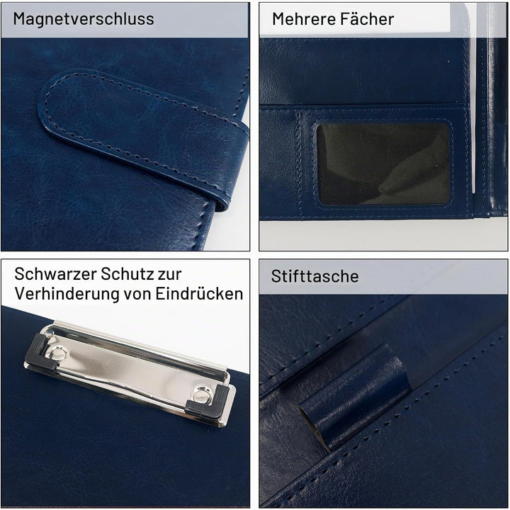 Schreibmappe A5 Klemmbrett Mappe mit Magnetischer Verschluss, organizer büro mappe, Blau Ordner, Dok