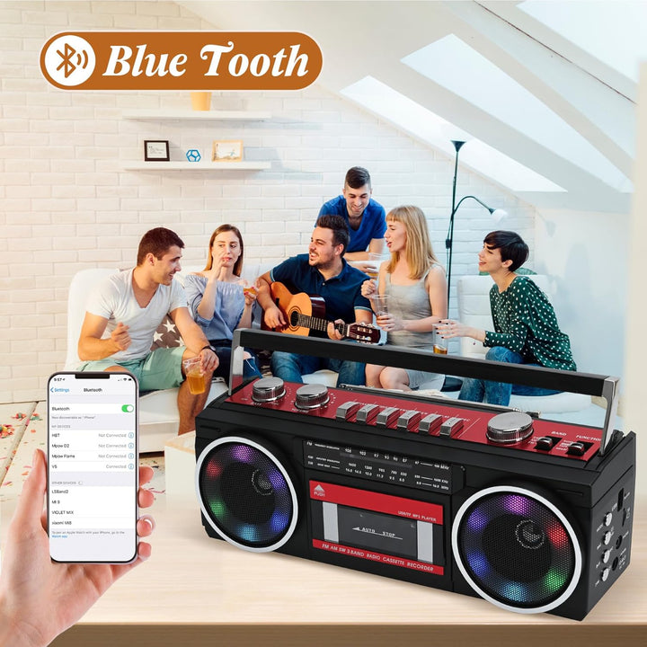Tragbare Kassettenspieler Boombox AM/FM/SW Radio Stereo, CasetteTape Player Recorder, MP3 Bluetooth