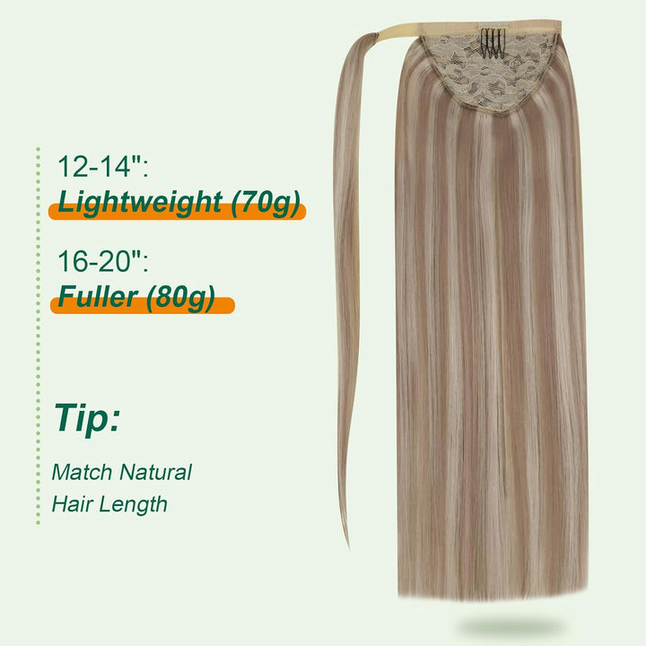 Easyouth Zopf Haarverlangerung Echthaar Clip in Zopf Extensions Ponytail 18 Zoll 80g Farbe Aschbraun