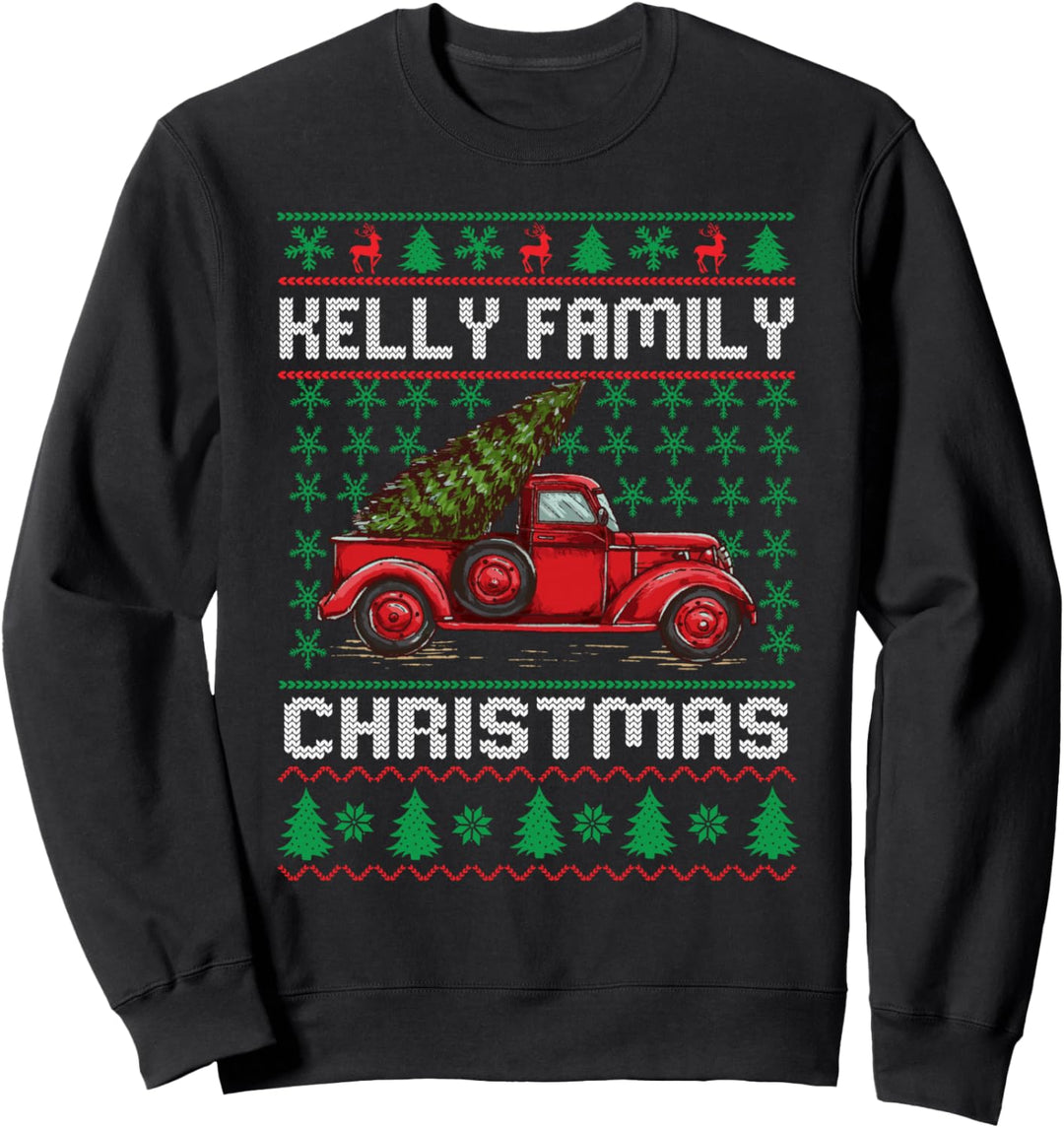 Kelly Family Ugly Christmas Sweater Red Truck Funny Xmas Sweatshirt