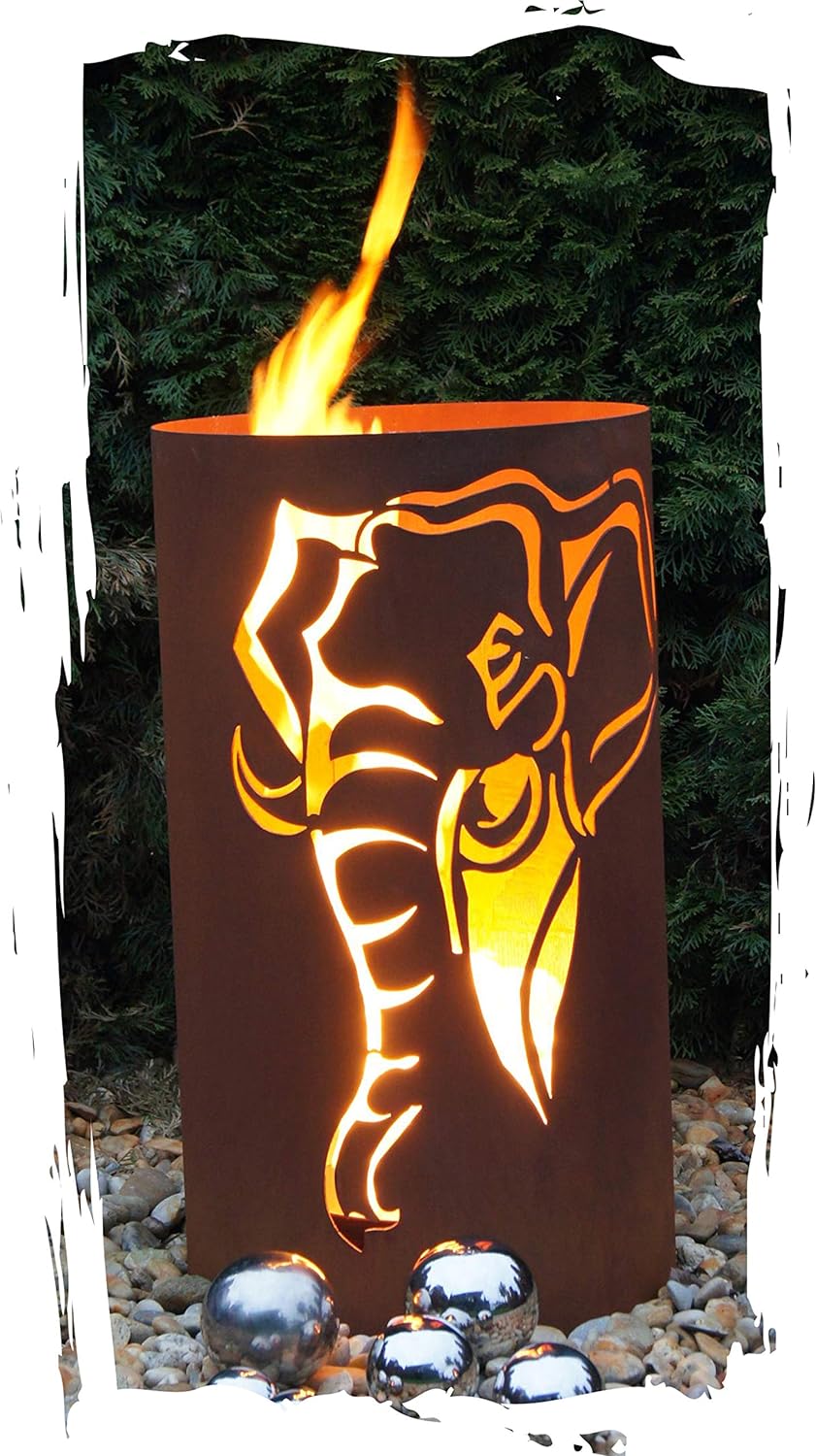 Feuertonne Elefant Edelrost Säule Rost Feuerkorb Feuerschale