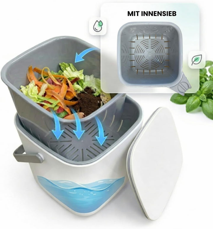 EasyCookAsia Küchen Bio-Mülleimer 5L – Geruchsdichter Komposteimer mit Sieb & Deckel – Spülmaschinen
