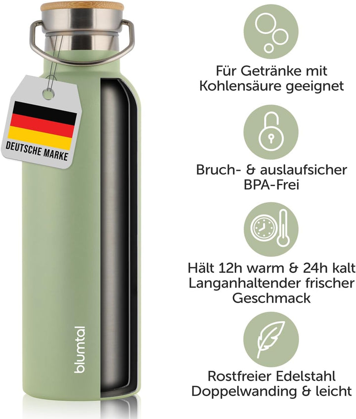 Blumtal Thermosflasche 1L - doppelwandige Trinkflasche Edelstahl 1L - Isolierflasche 1L BPA frei - E