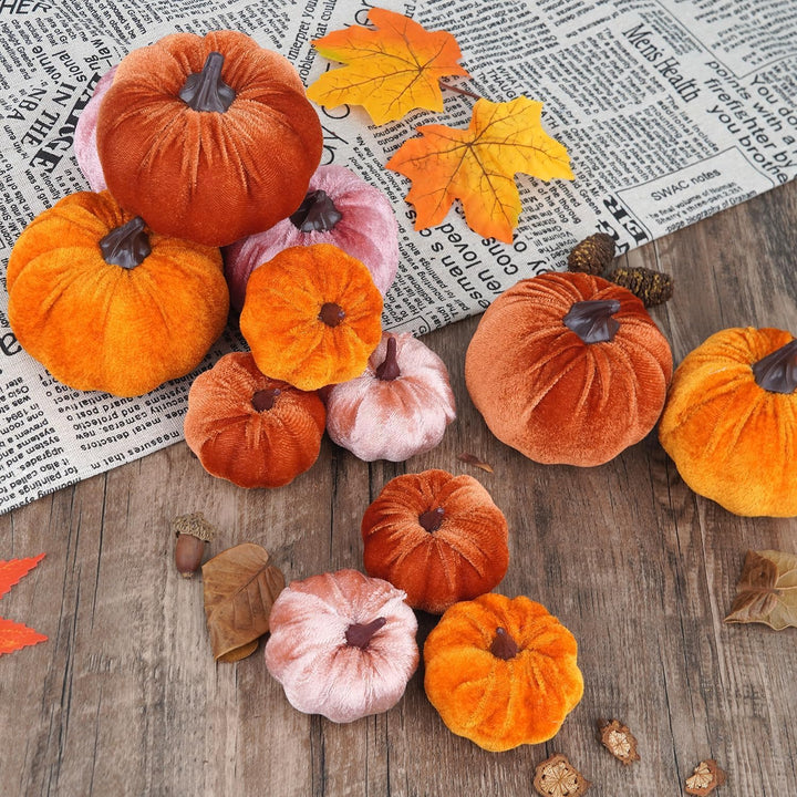 12 Pcs künstliche kürbisse verschiedene grössen, kürbis deko, samt plastik lifelike pumpkin harvest