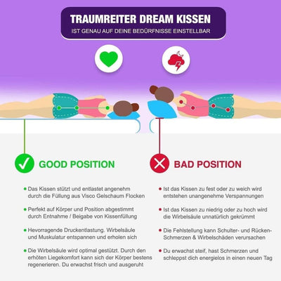 Traumreiter Seitenschläferkissen mit Bezug Baumwolle Altrosa,Extra breit & Memory Foam, Visco Dream