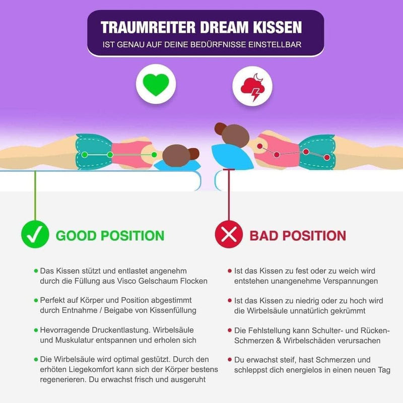 Traumreiter Seitenschläferkissen mit Bezug Baumwolle Altrosa,Extra breit & Memory Foam, Visco Dream