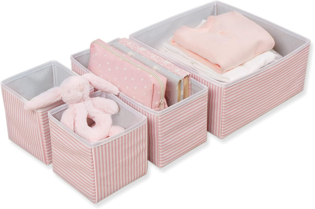 Ocean Home Textile 4er Set Rosa Gestreift Aufbewahrungsbox für Schublade, Faltbare Schubladen Ordnun