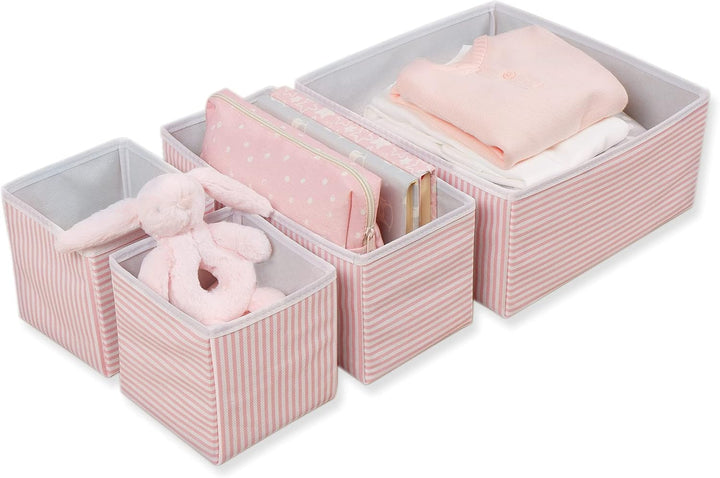 Ocean Home Textile 4er Set Rosa Gestreift Aufbewahrungsbox für Schublade, Faltbare Schubladen Ordnun