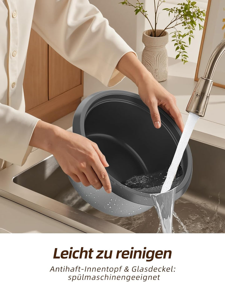 Eamoment ERC-5P07BL 1L | 400W Reiskocher & Schwarzer Dämpfeinsatz Warm & Kochen 1-5 Personen Antihaf