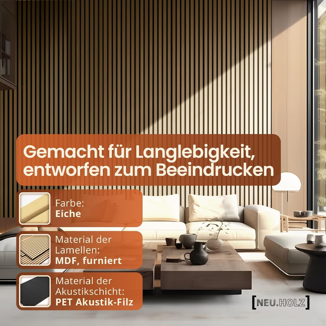 NEU.HOLZ Akustik Wandpaneele Vang 4er Set Wandverkleidung zum Kleben und Schrauben 2,88 m² Holzfurni