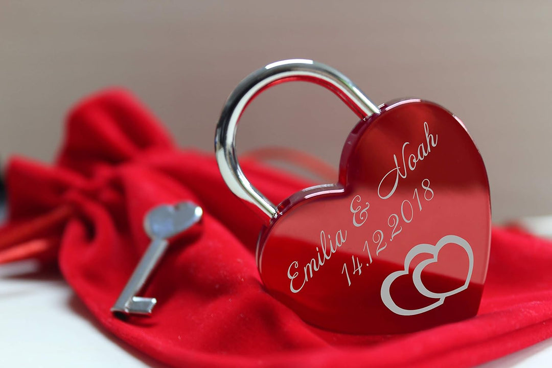 ELUNO Liebesschloss Herzschloss Schloss mit Gravur und Schlüssel I Valentinstags Geschenk für Sie Ih