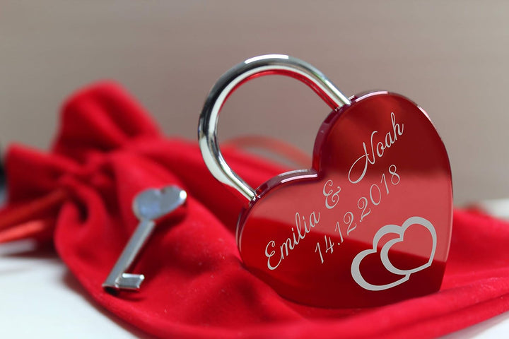 ELUNO Liebesschloss Herzschloss Schloss mit Gravur und Schlüssel I Valentinstags Geschenk für Sie Ih