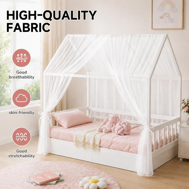 Betthimmel für Hausbett, 2 Stück Kinderzimmer Himmel 350x150cm, Hausbett Himmel aus Baumwoll-Musseli