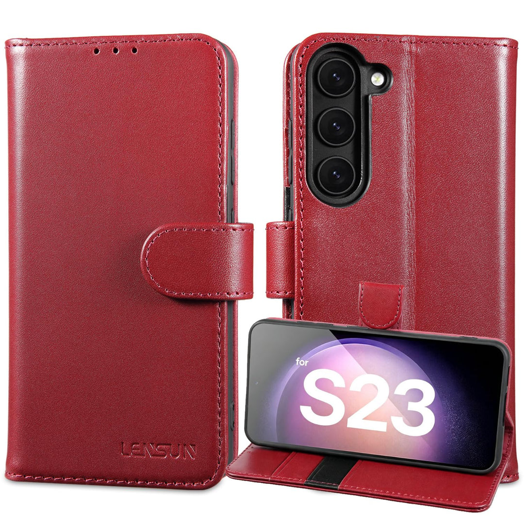 LENSUN Echtleder Hülle für Samsung Galaxy S23, Handyhülle [Echtes Leder] [Kartenfach] [RFID Schutz]