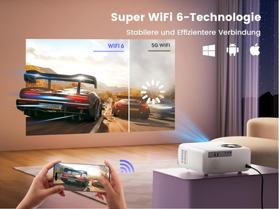 【Andriod TV】Beamer WiFi Bluetooth 4K Unterstützung, 20000Lumen WiMiUS Beamer Full HD 1080P Elektrisc