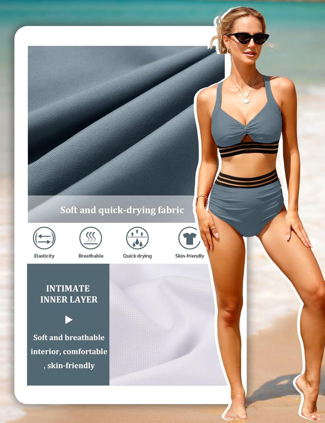 UMIPUBO Bikini Damen Bauchweg High Waist Push Up Bikini Sets Zurück kreuzen Grosse Brüste Bademode S