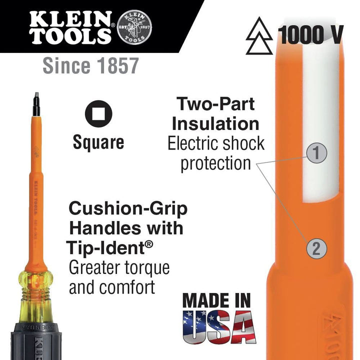 Klein Tools 662-7-INS Insulated Number 2 Square-Recess Screwdriver with 7-Inch Shank,#2 Square Reces