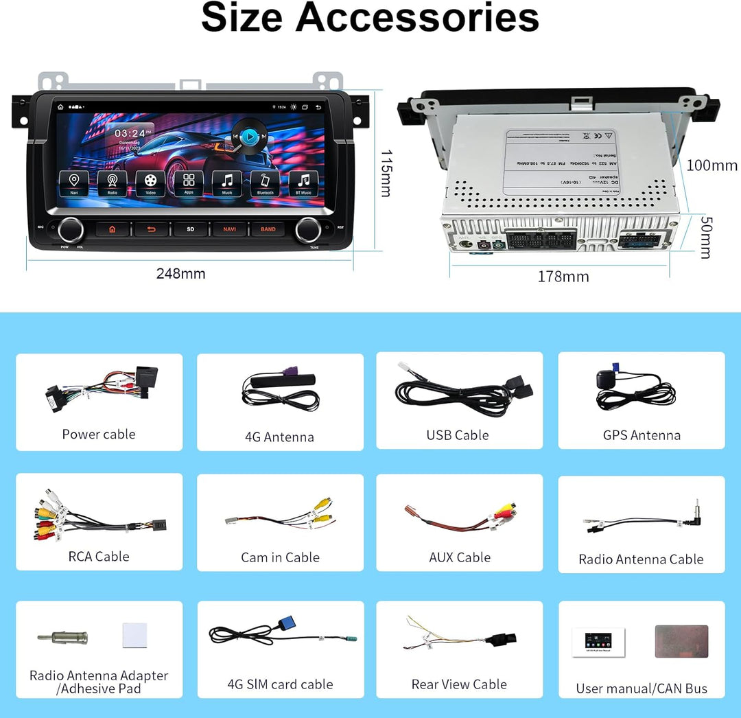 8.8'' Android 14 Car Stereo for BMW E46 M3 / Rover 75 / MG ZT | 1 DIN In-Dash Radio with Wireless Ca