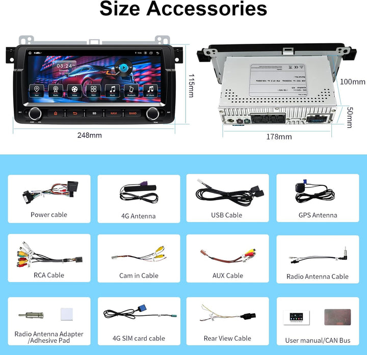 8.8'' Android 14 Car Stereo for BMW E46 M3 / Rover 75 / MG ZT | 1 DIN In-Dash Radio with Wireless Ca
