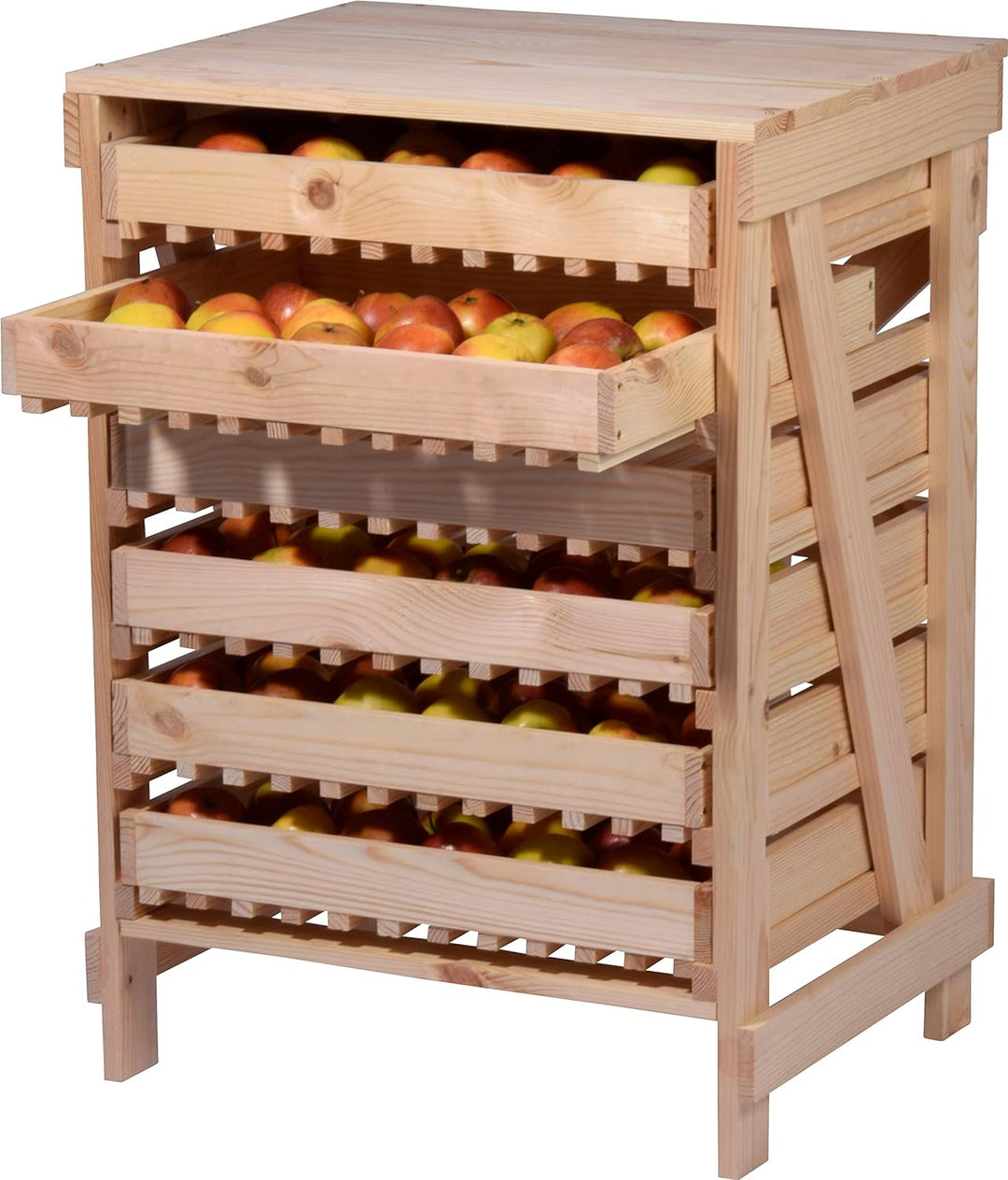 dobar® Green Label 29024FSCe Apfelstiege mit 6 Schubladen | Obsthorde aus Massivholz | Vorratsregal