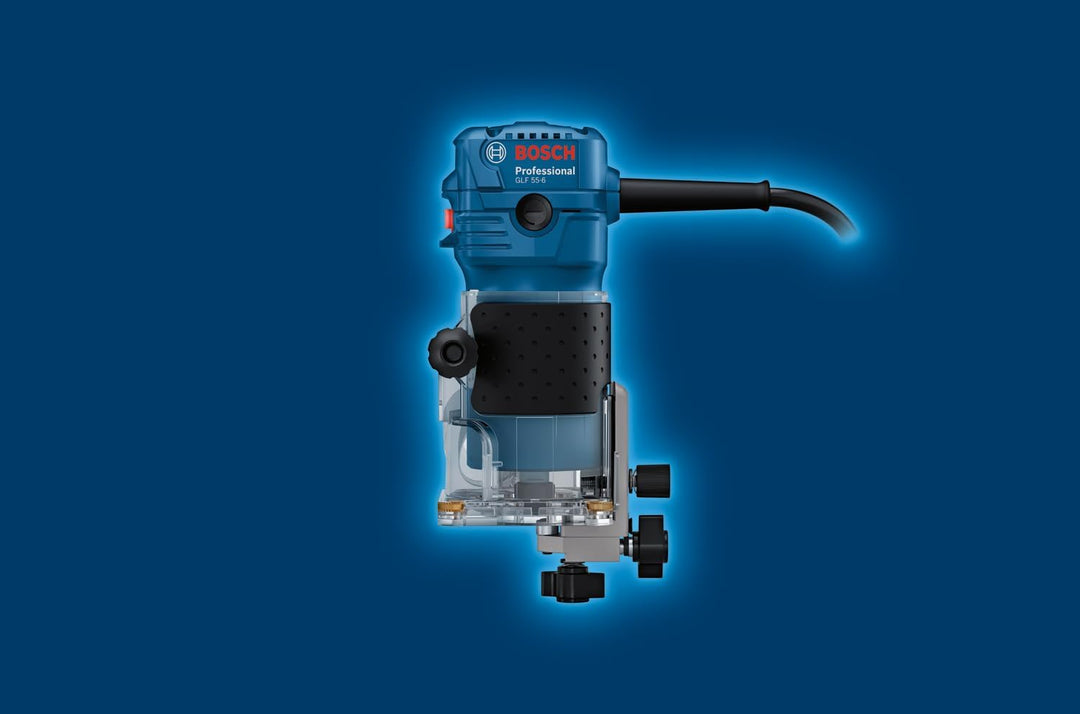 Bosch Professional Kantenfräse GLF 55-6 (550-W-Motor, Drehzahl 33.000 min⁻¹, inkl. 2x Einmaulschlüss