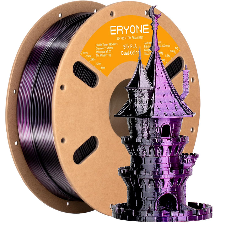 ERYONE Dual Zweifarbig PLA Filament 1.75mm, 3D Drucker Filament 1kg Spule +/- 0,02 mm, Seide Schwarz