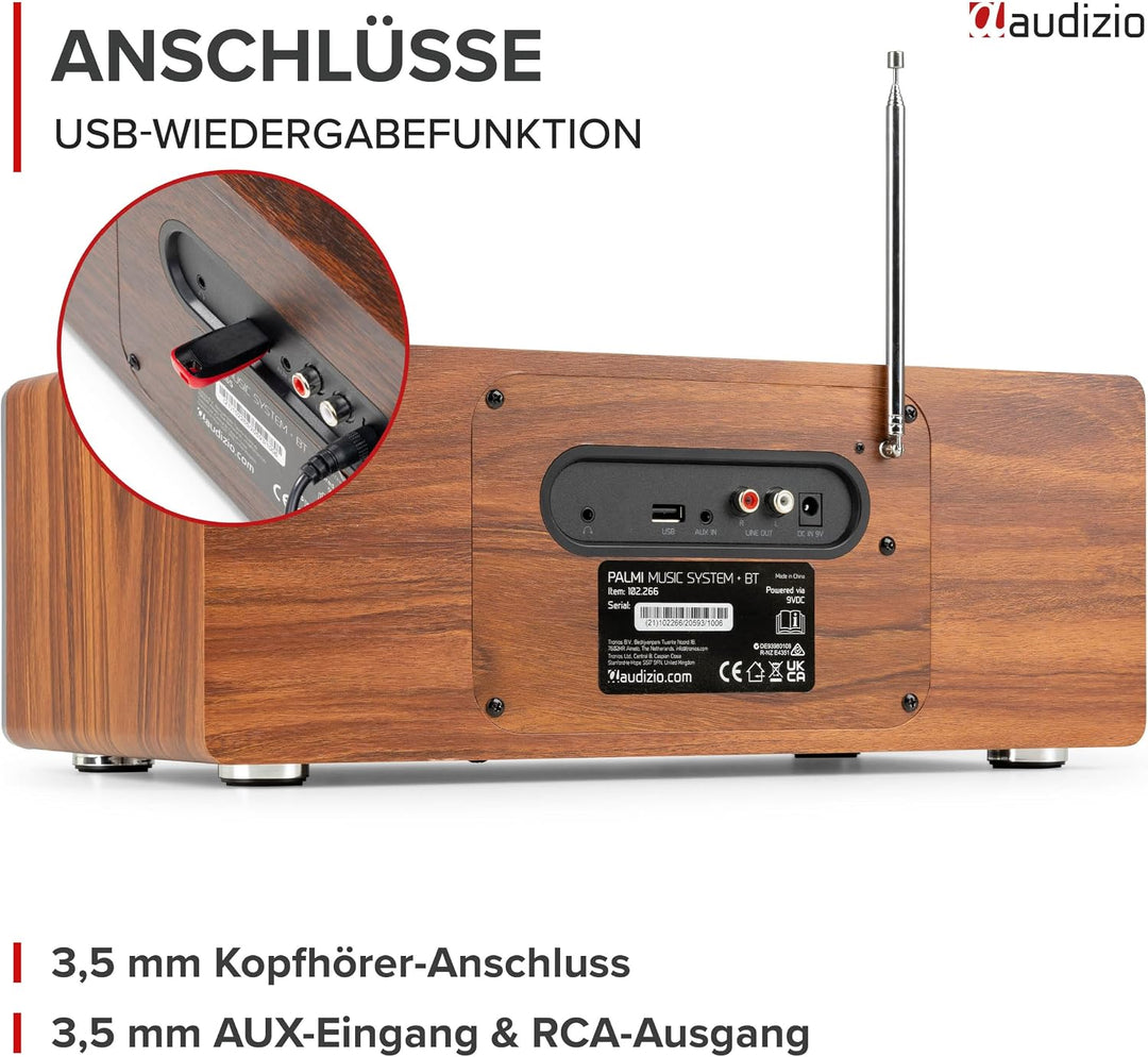 Audizio Palmi - DAB Radio mit CD Player - 60 Watt Stereoanlage mit Bluetooth 5.0, USB &amp; Equalizer, W