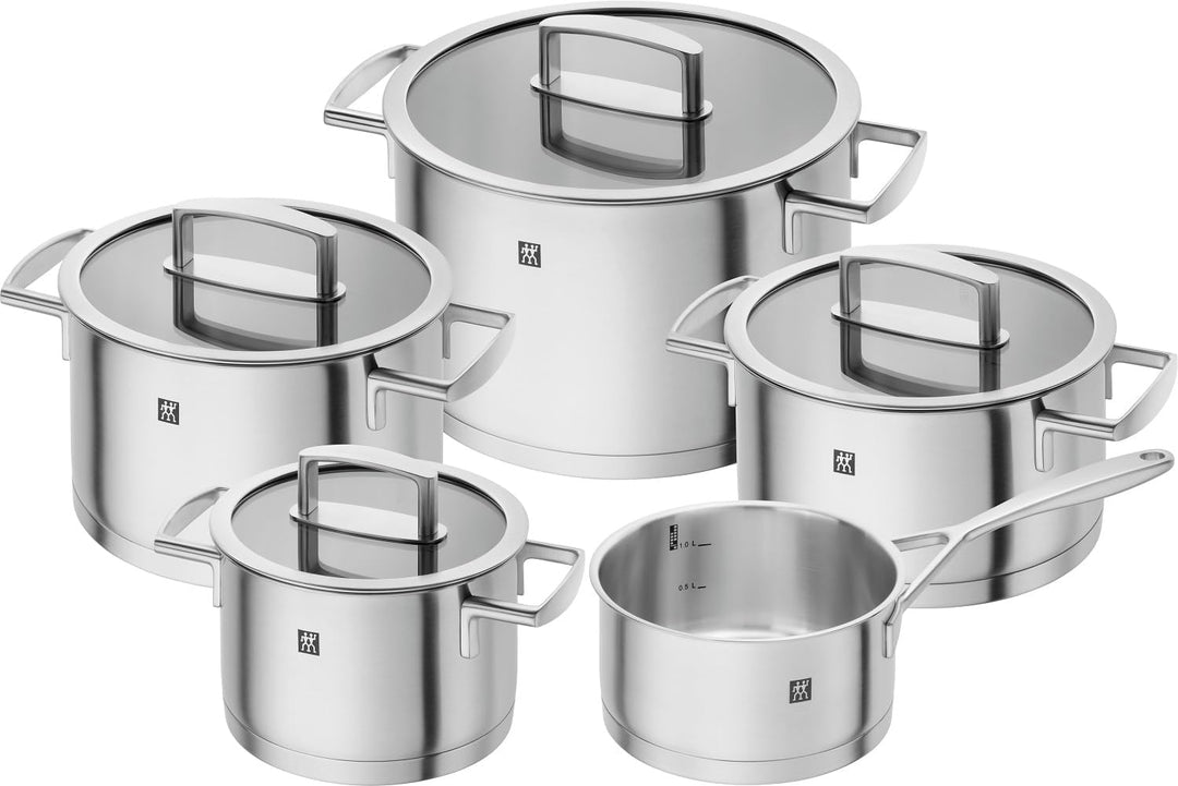 ZWILLING Vitality Kochtopf-Set, 5-teilig, 4 Deckel, Induktionsgeeignet, Edelstahl, Silber, 5-teilig