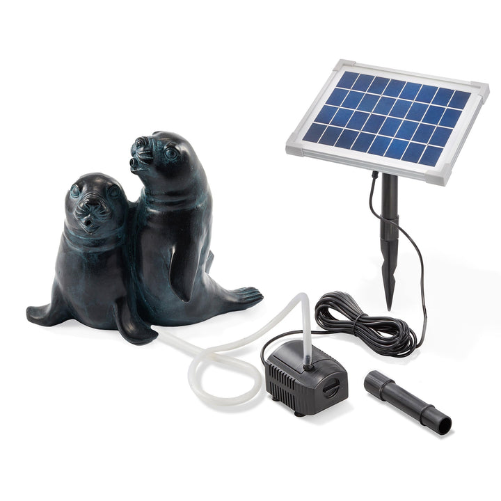 Solarbetriebener Wasserspeier Seehundpaar - inkl. Solar Teichpumpe 5 Watt 250 l/h - Masse ca. 200 x