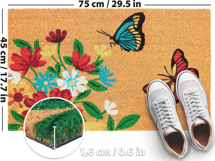 BRUBAKER Fussmatte für Aussen und Innen - Schmetterlinge mit Blumen - 45 x 75 cm Schmutzfangmatte au