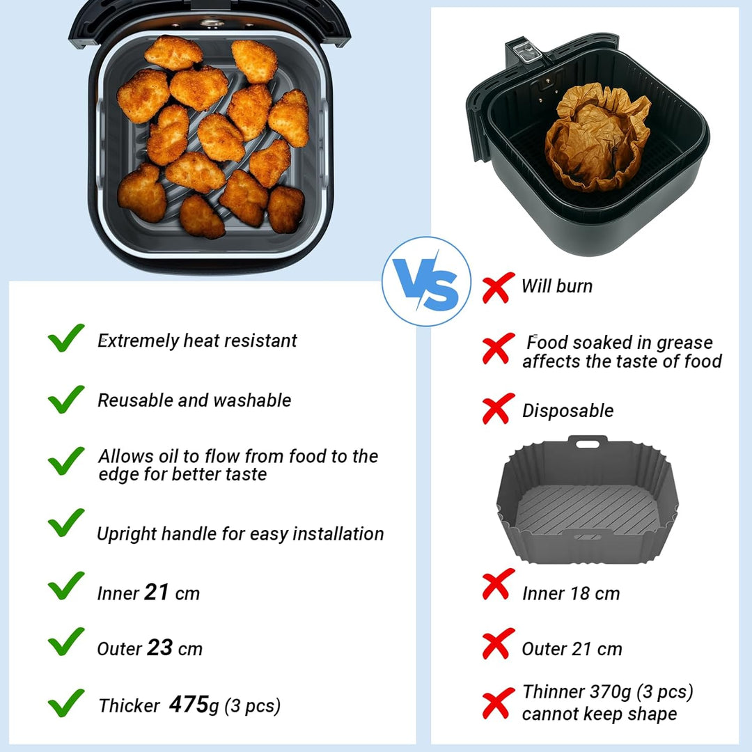 Alyvisun Silikonform für Heissluftfritteuse mit Öl Pinsel, 3 Stück Airfryer Silikonformen Wiederverw