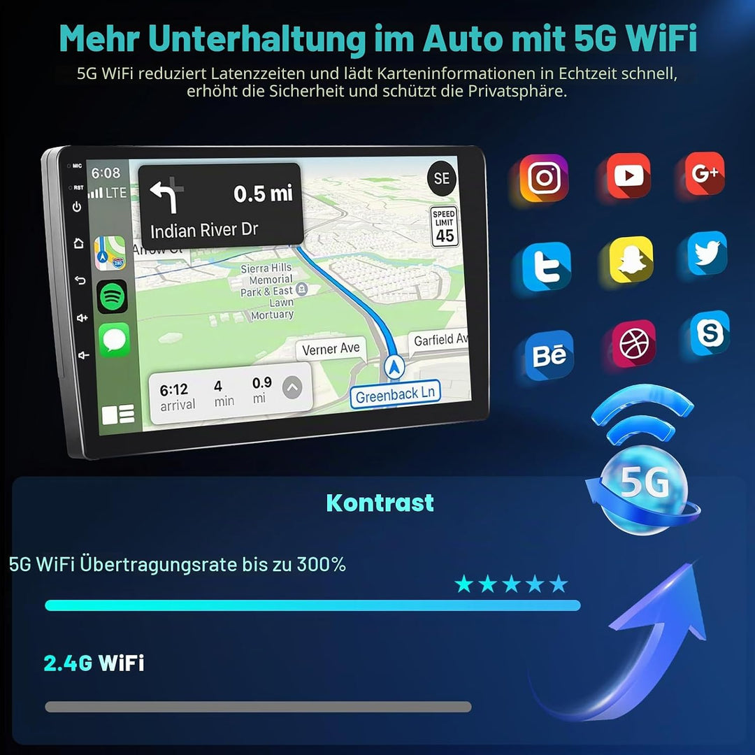 Hikity 4+64G 9" Android Autoradio für Mazda 2 2007-2014 Wireless CarPlay | IPS Touchscreen GPS Navi