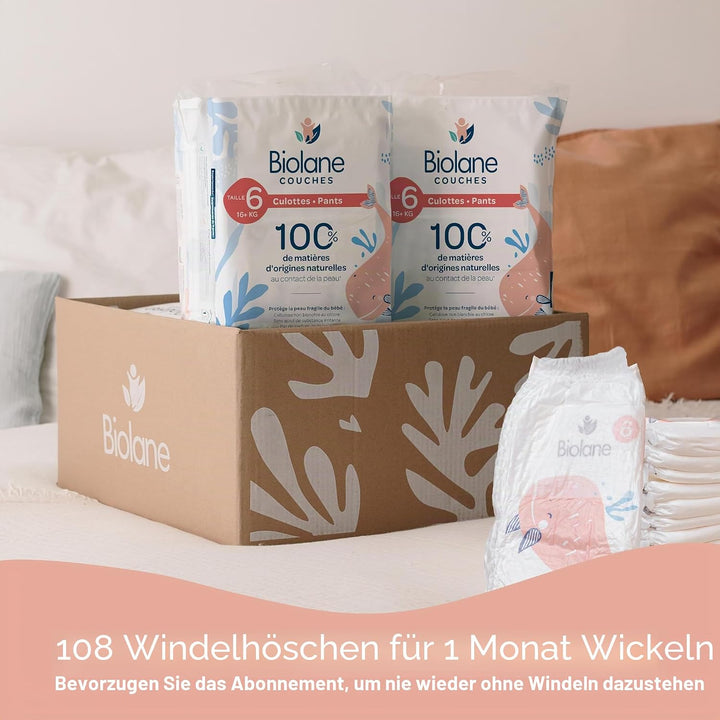 BIOLANE - Windelhöschen – Grösse 6 (16 + kg) – kein Auslaufen für 12 Stunden – Pack 1 Monate – 108 W