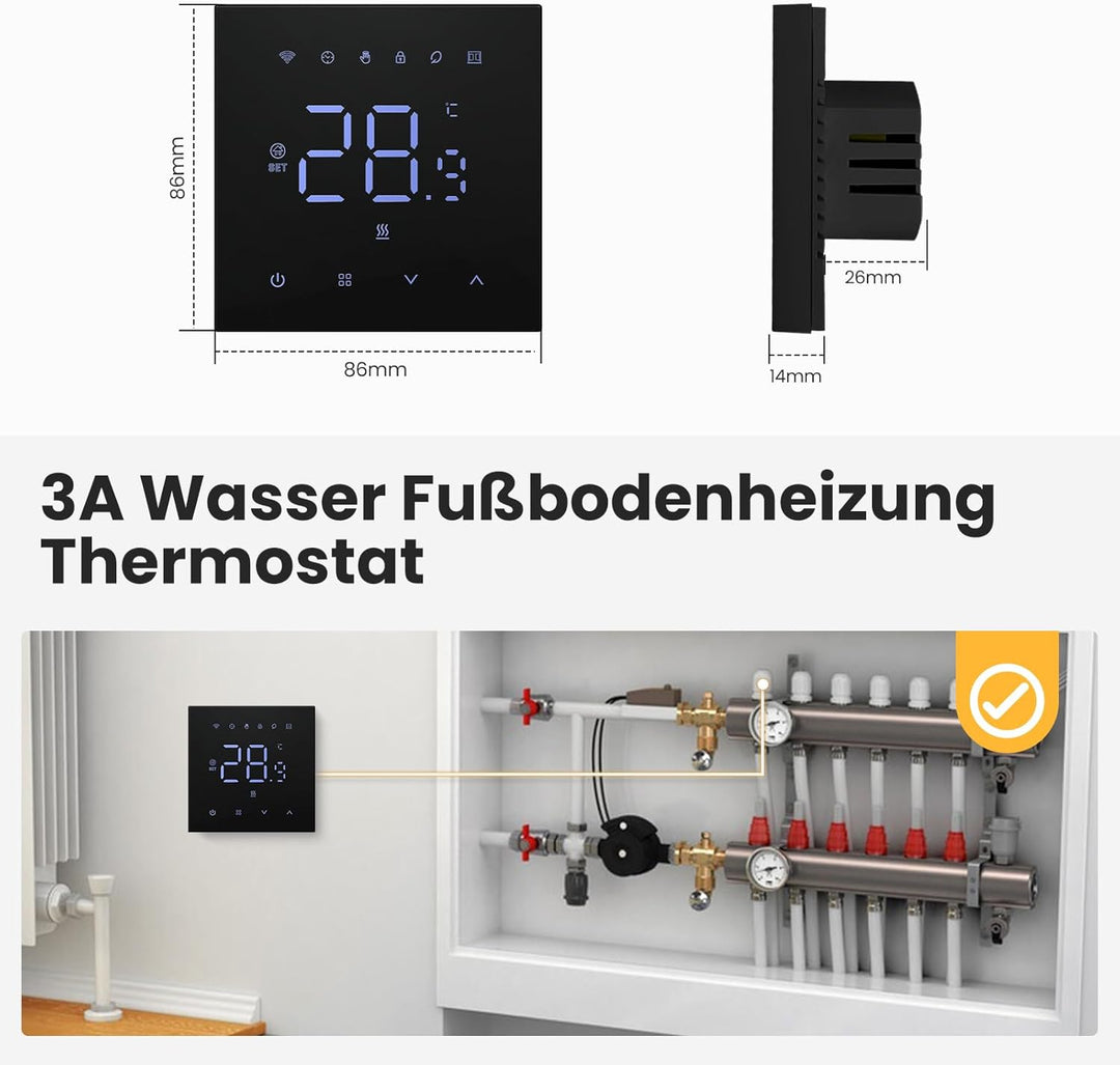 MIUCDA Thermostat Fussbodenheizung Wasser, Tuya WiFi Heizungsthermostat Smart Digital Raumthermostat