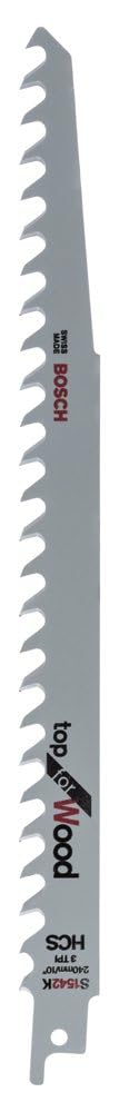 Bosch Professional 5 Stück Säbelsägeblatt S 1542 K Top for Wood (für Holz, 240 x 19 x 1,5 mm, Zubehö